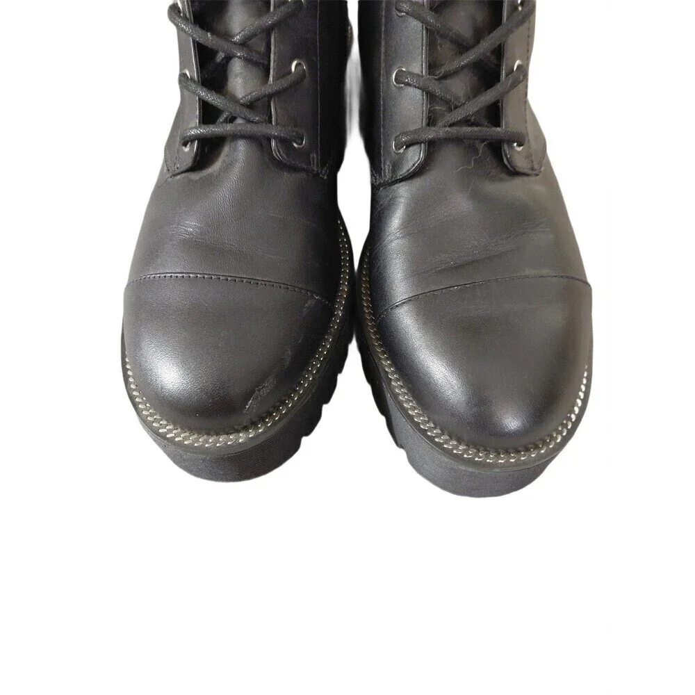 Michael Kors Black Tall Combat Boots Lug Sole Leather Lace Up Boots Women's Sz 6